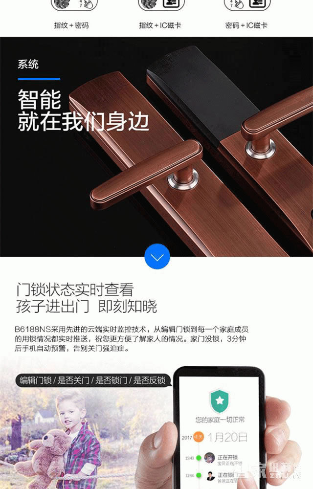 百思易智能锁 智能门锁/五大开锁方式/锌合金材质