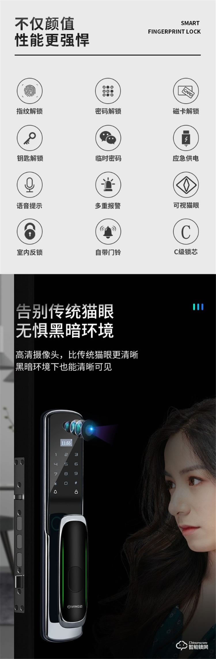 扬子智能锁 M118全自动可视猫眼智能锁