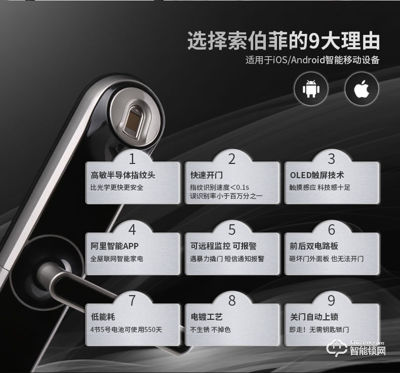 索伯菲指纹锁 120家用防盗入户门锁电子锁