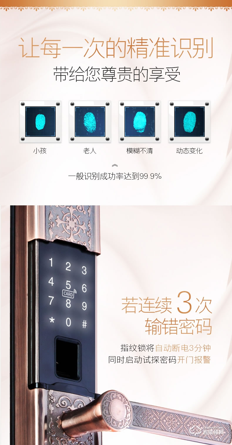 索伯菲智能锁 810奢华欧式复古别墅双开门锁