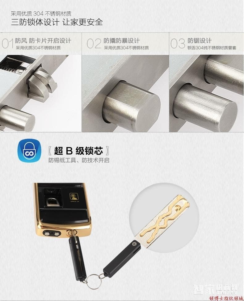 锁博士 因特指纹锁密码锁 家用智能锁 半导体指纹识别