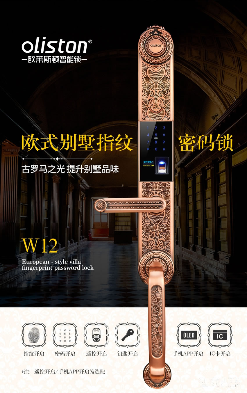 欧莱斯顿 指纹锁智能锁别墅门古典奢华家用电子锁