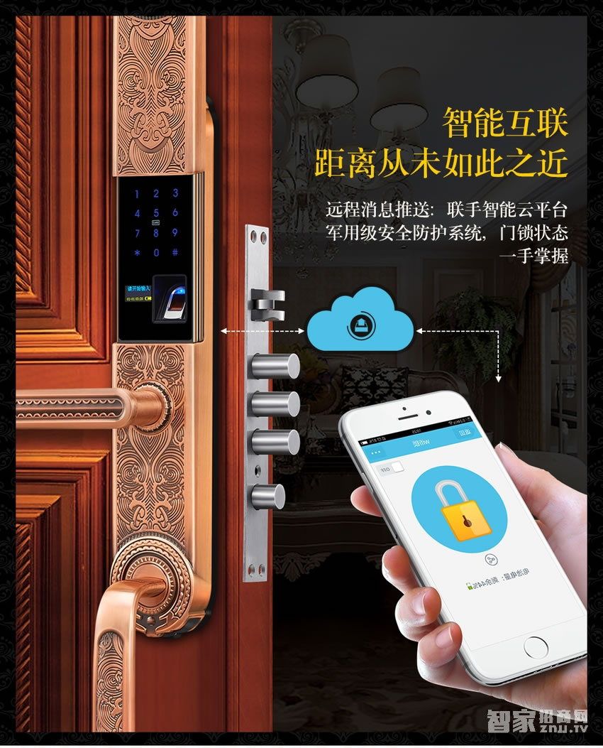 欧莱斯顿 指纹锁智能锁别墅门古典奢华家用电子锁
