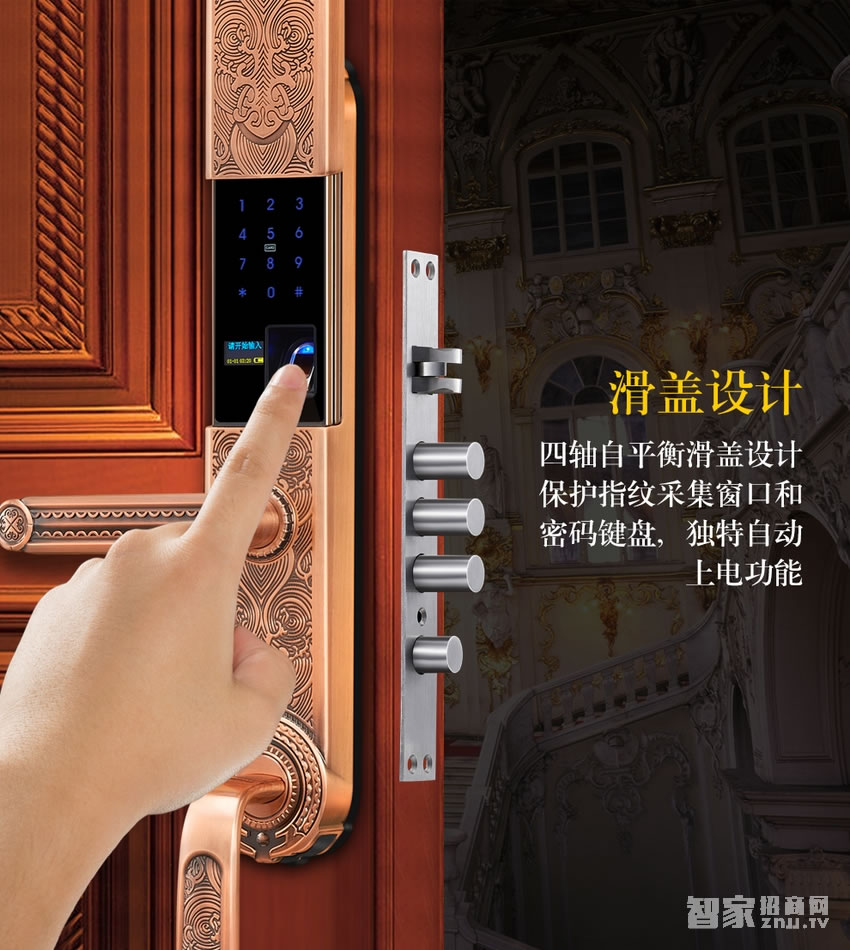 欧莱斯顿 指纹锁智能锁别墅门古典奢华家用电子锁
