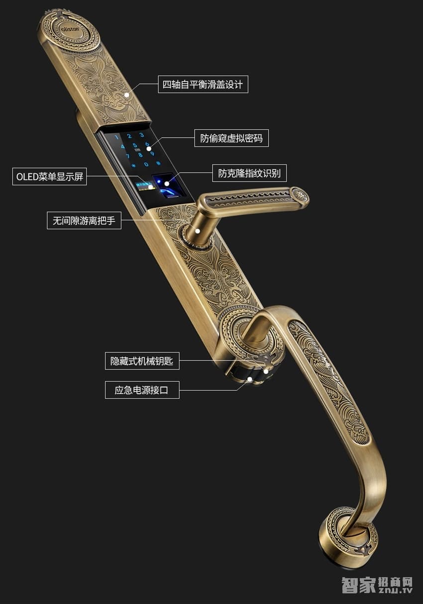 欧莱斯顿 指纹锁智能锁别墅门古典奢华家用电子锁