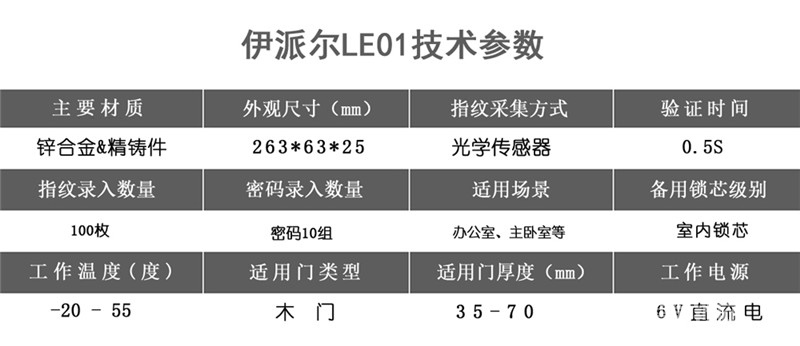 伊派尔木门指纹锁 卧室智能防盗门锁