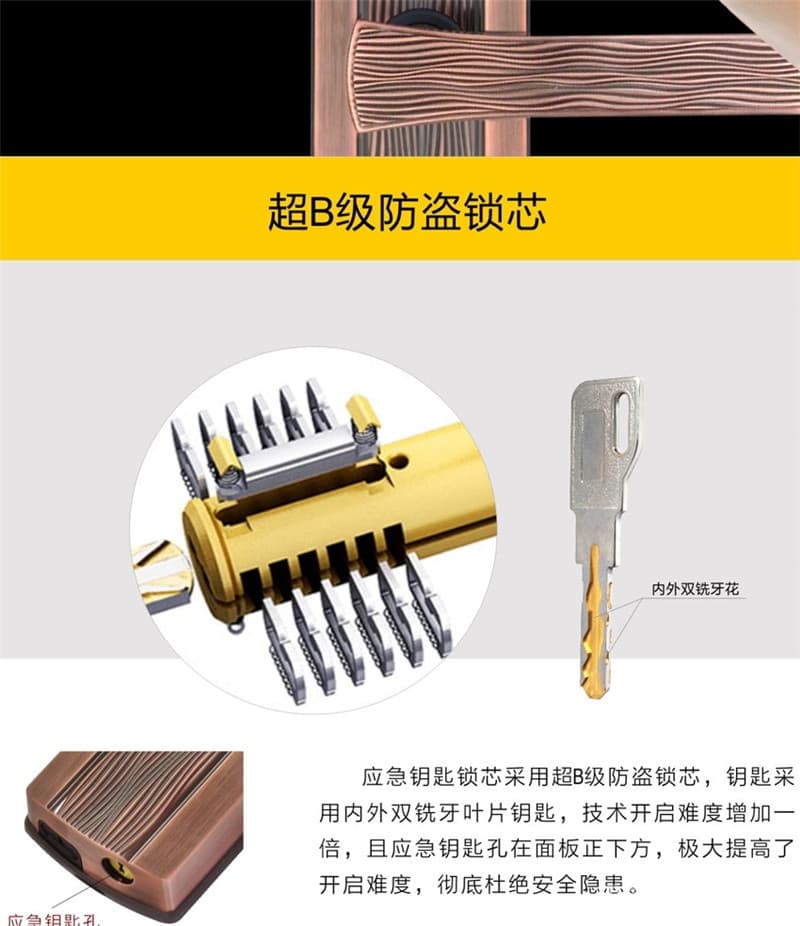 龙锁天下家用别墅滑盖指纹锁 室内防盗门锁