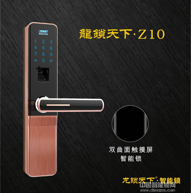 龙锁天下双曲面触摸屏智能锁 指纹密码防盗锁