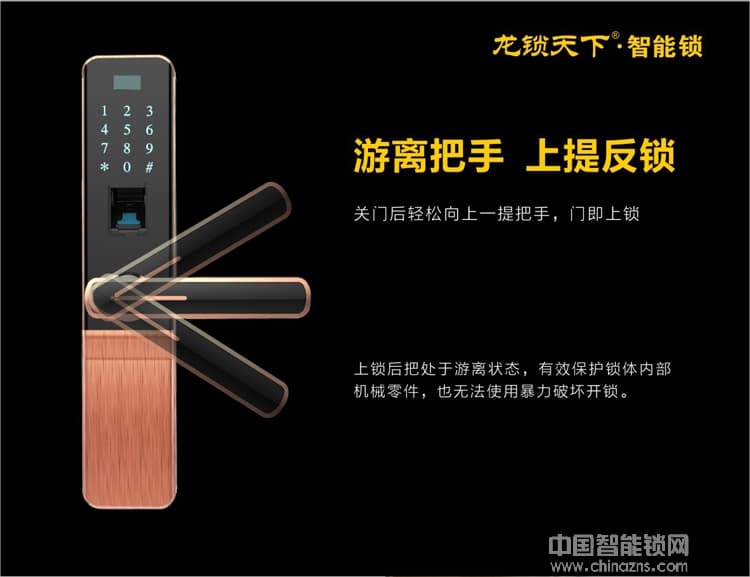 龙锁天下双曲面触摸屏智能锁 指纹密码防盗锁