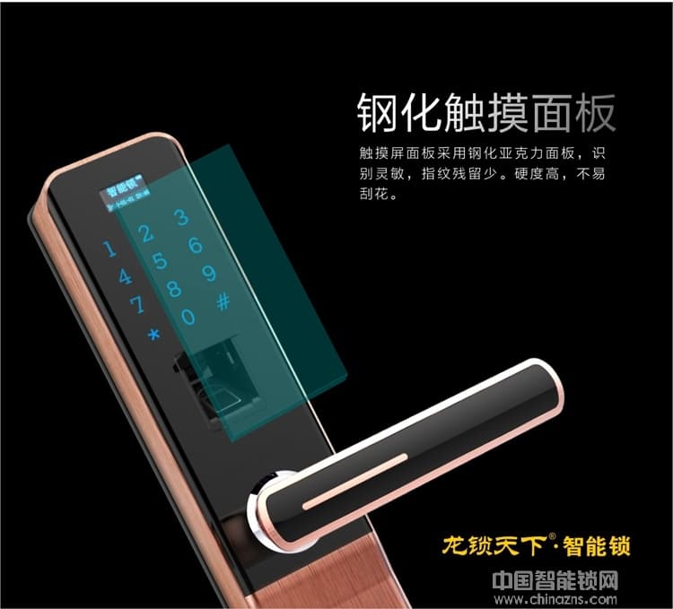 龙锁天下双曲面触摸屏智能锁 指纹密码防盗锁