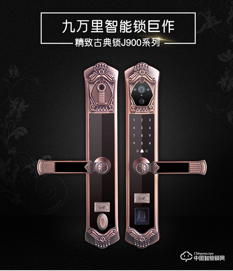 九万里智能锁J900 欧式指纹锁家用防盗门高端别墅大门锁