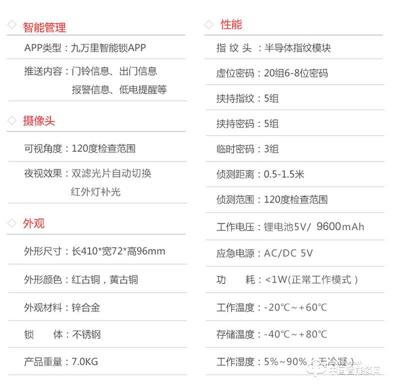 九万里智能锁J900 欧式指纹锁家用防盗门高端别墅大门锁
