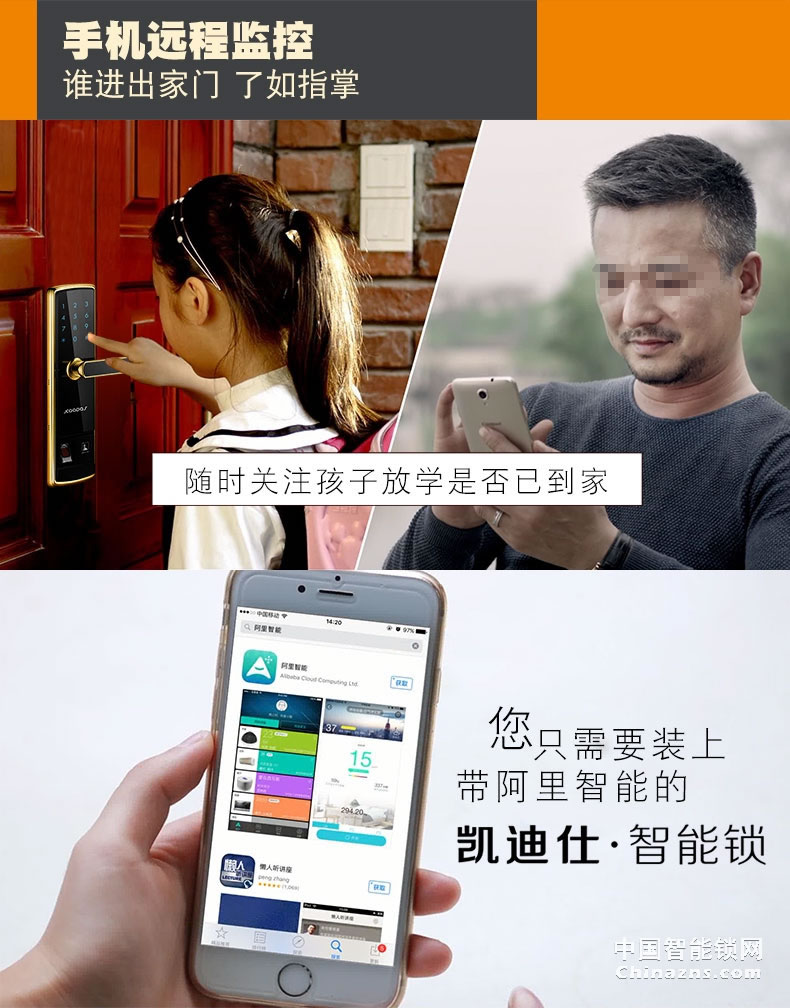 凯迪仕阿里智能指纹密码锁 家用防盗门电子锁5155