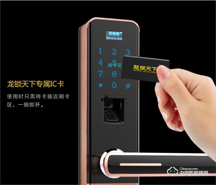 龙锁天下智能锁 指纹密码锁 防盗门锁 玫瑰金