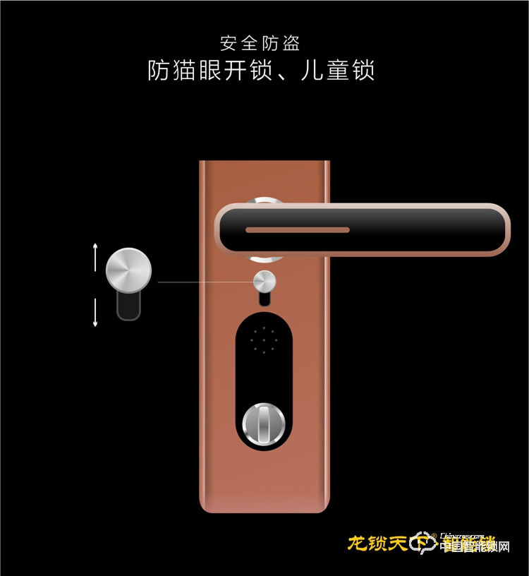 龙锁天下智能锁 指纹密码锁 防盗门锁 玫瑰金