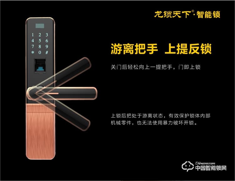 龙锁天下智能锁 指纹密码锁 防盗门锁 玫瑰金