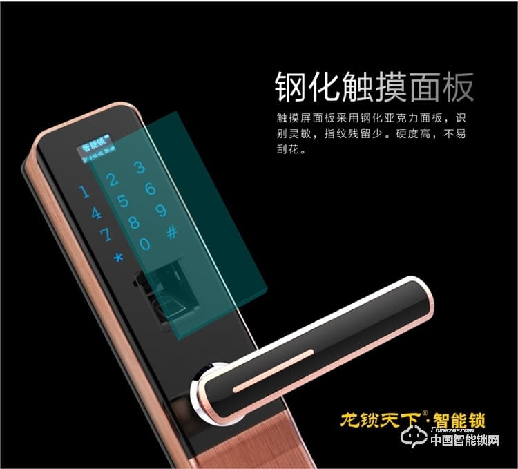 龙锁天下智能锁 指纹密码锁 防盗门锁 玫瑰金