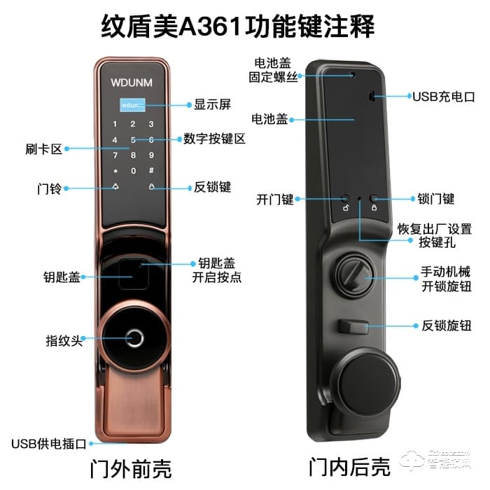 威士迪智能锁 A361自动纹盾美指纹密码刷卡智能锁