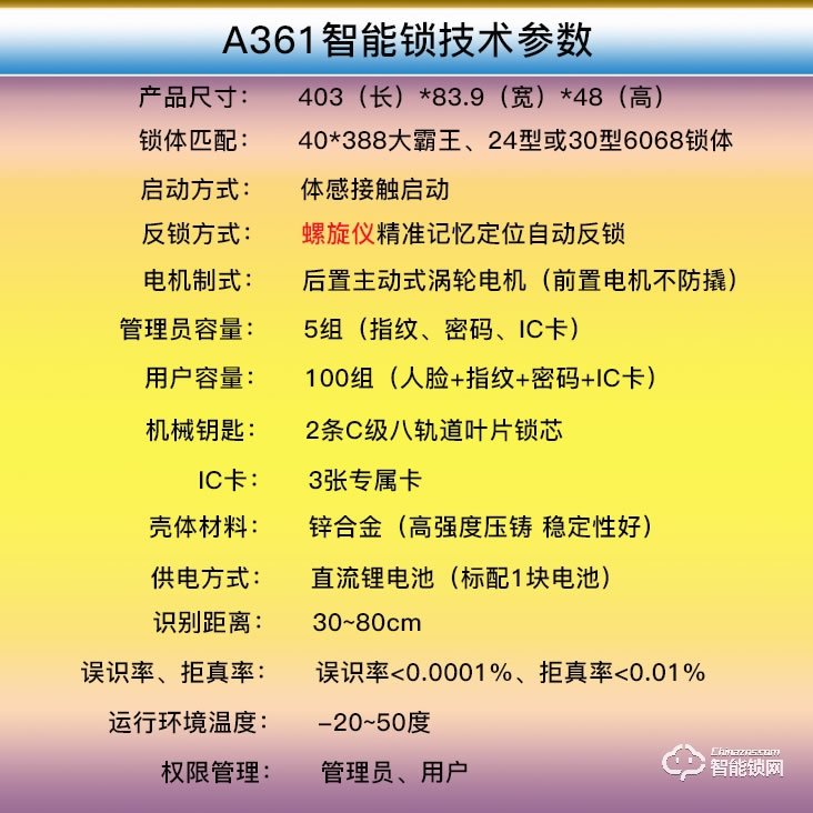 威士迪智能锁 A361自动纹盾美指纹密码刷卡智能锁