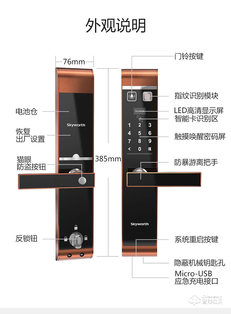 创维智能锁 r8家用防盗门电子指纹密码感应锁