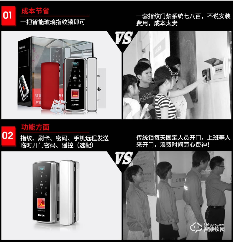 祖程智能锁 办公室玻璃门免开孔智能锁