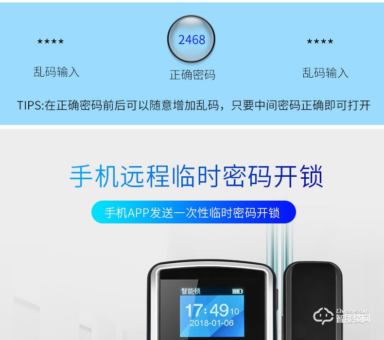 祖程智能锁 办公室玻璃门免开孔智能锁