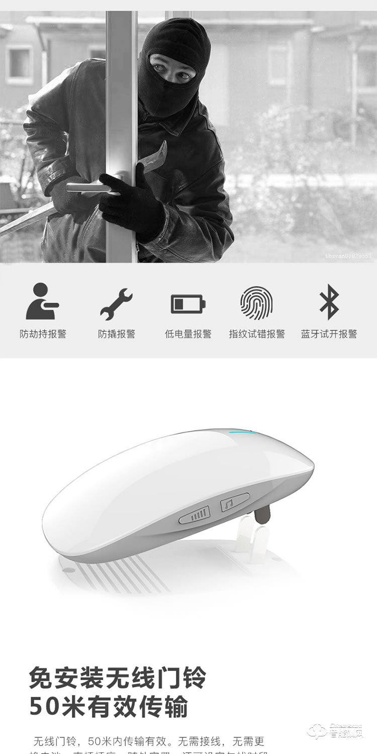 居顶指纹锁 智能家用防盗门电子密码门锁