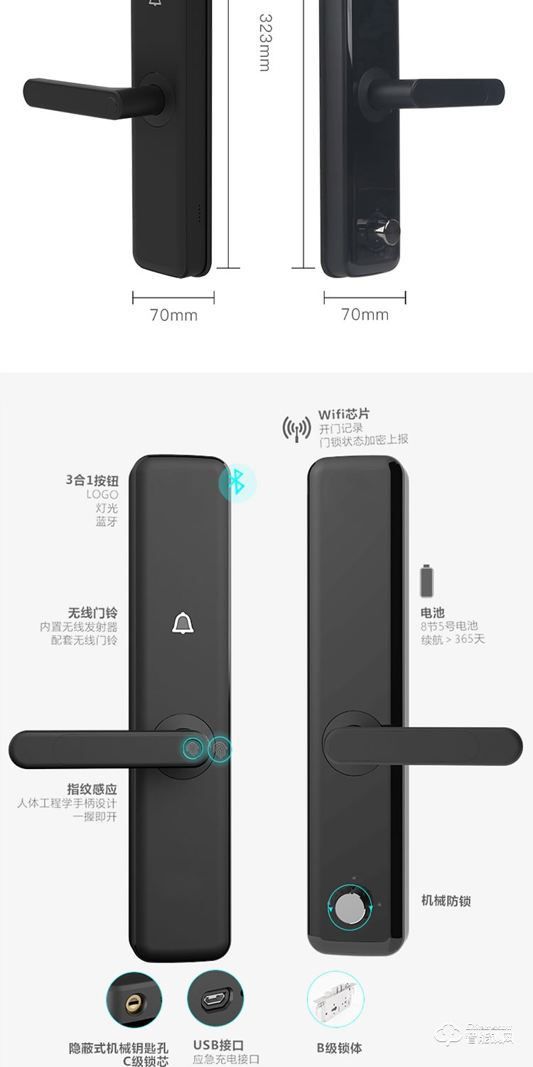 居顶指纹锁 智能家用防盗门电子密码门锁