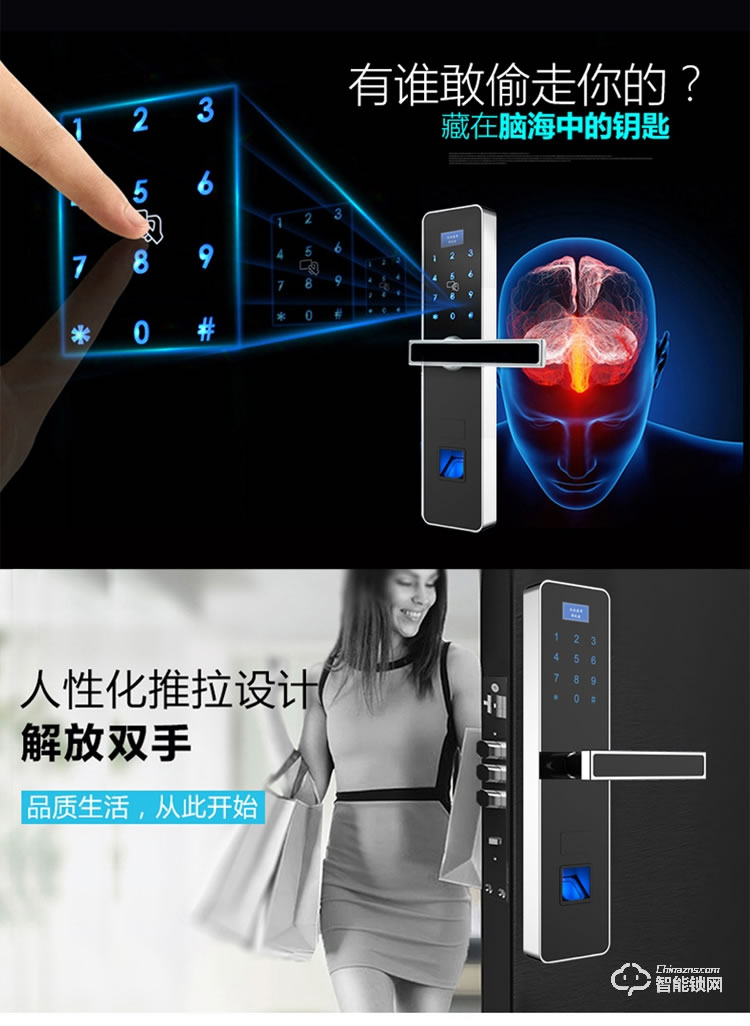 居顶指纹锁 家用防盗门锁智能电子感应锁