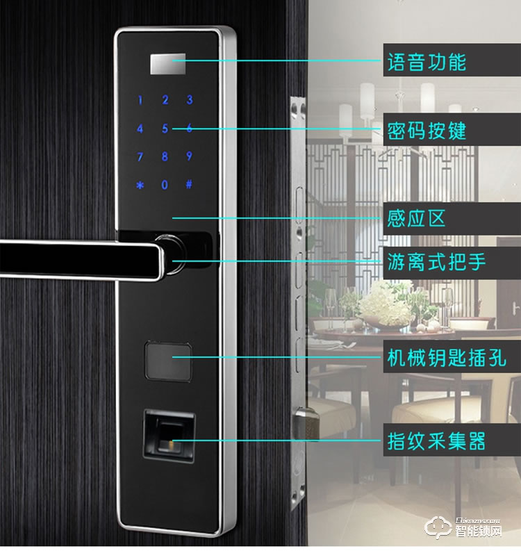 居顶指纹锁 家用防盗门锁智能电子感应锁