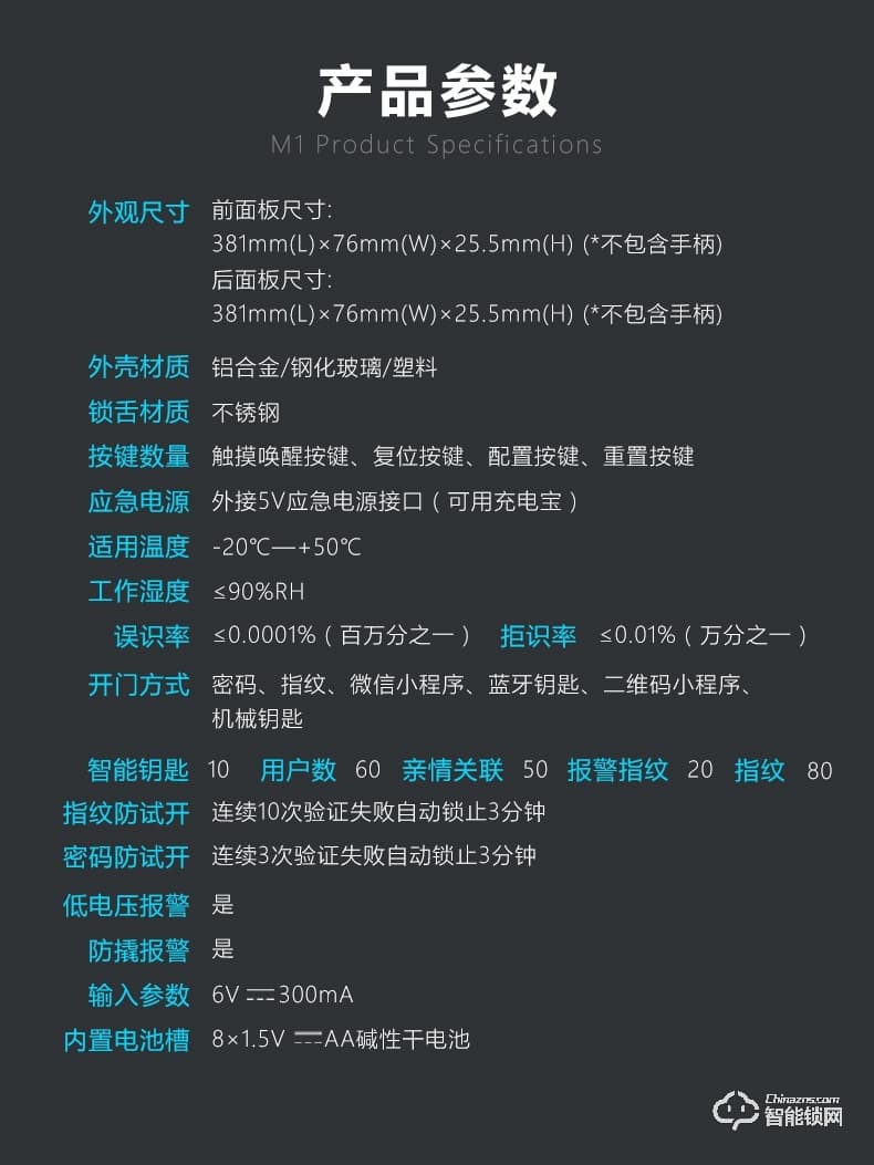 居顶指纹锁 家用防盗门智能锁磁卡锁