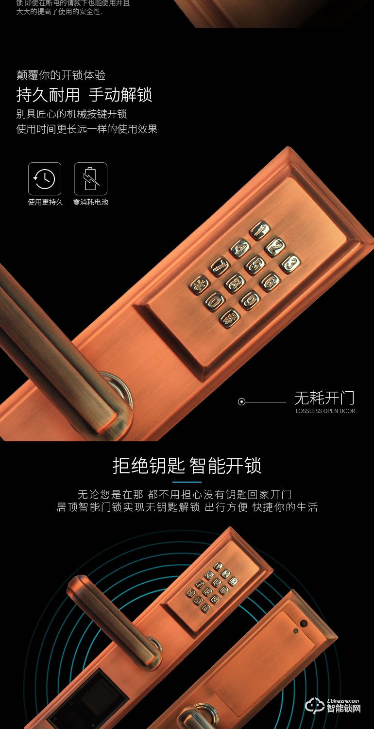 居顶指纹锁 家用防盗门锁机械密码智能锁