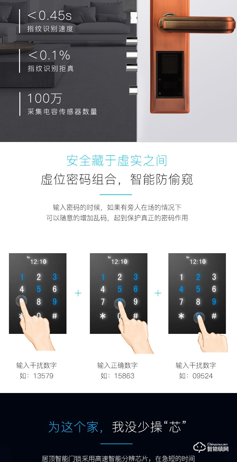 居顶指纹锁 家用防盗门锁机械密码智能锁