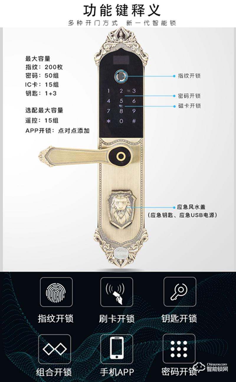 纹盾美智能锁  H610简欧新中式智能锁