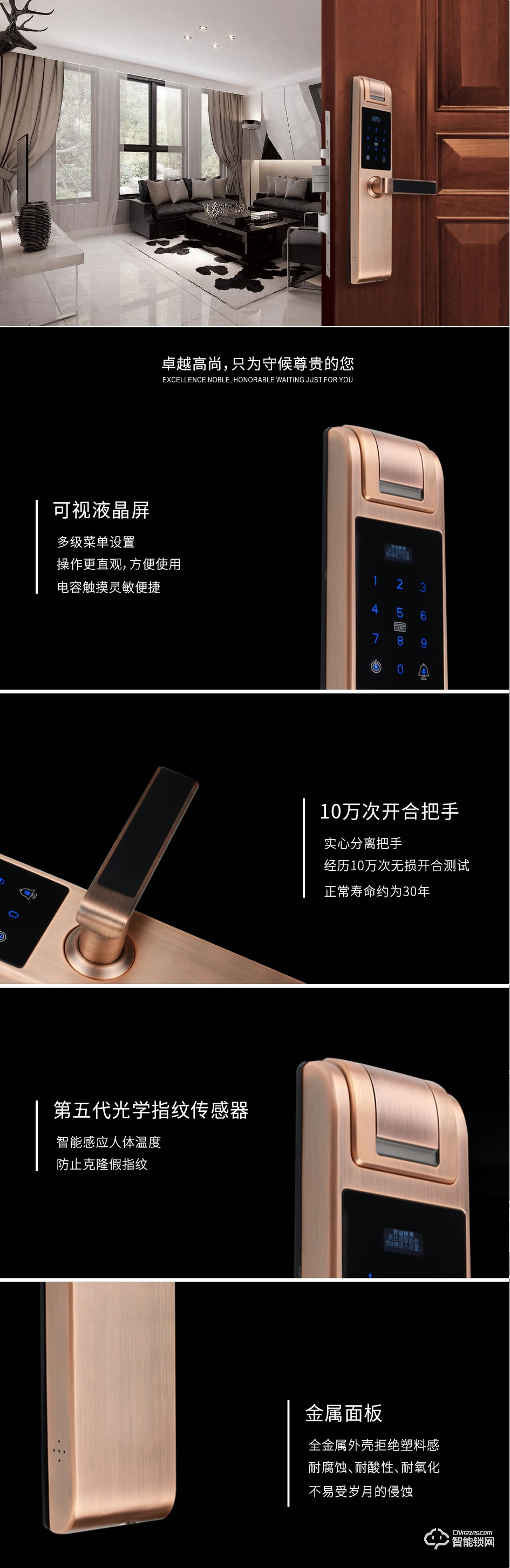 英仕诺智能锁 SF-H1802时尚直板指纹密码锁