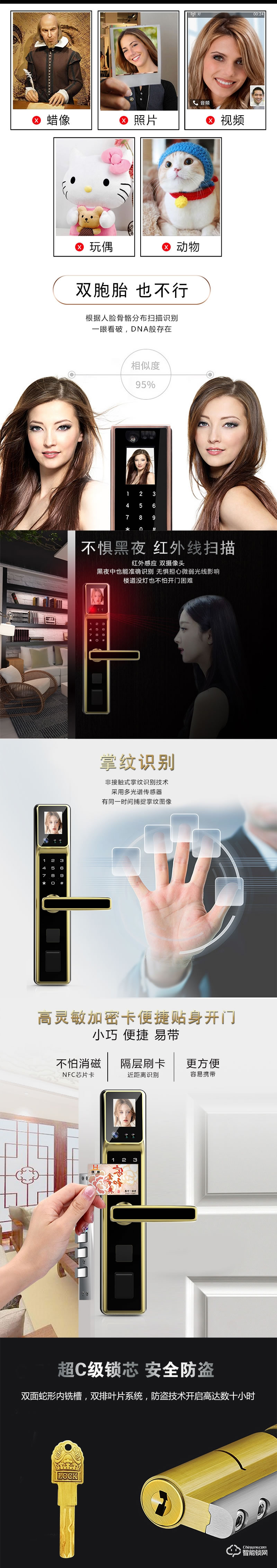 皇家金盾智能锁 R10人脸识别刷脸面部智能锁