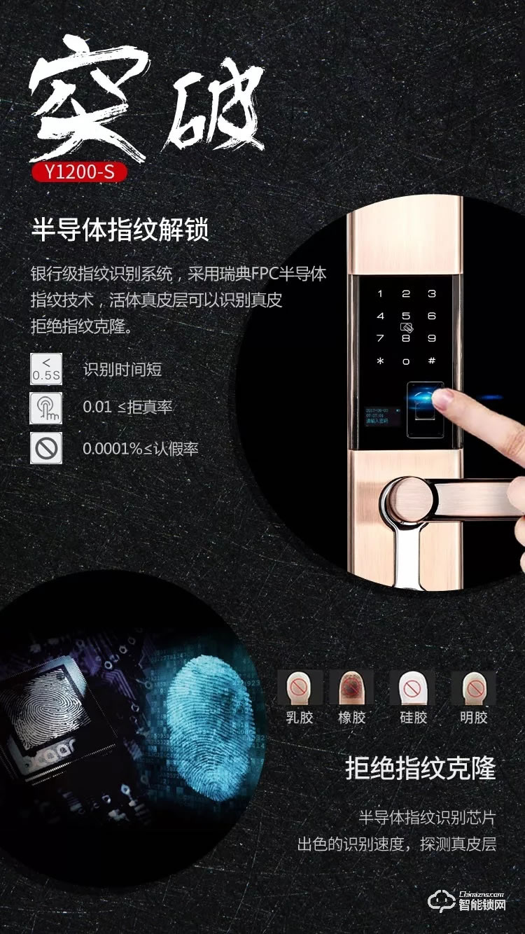 因特智能锁 Y1200-S滑盖指纹密码锁