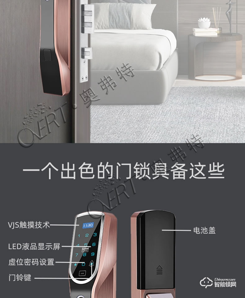 奥弗特智能锁 一握开外装防盗锁智能门锁