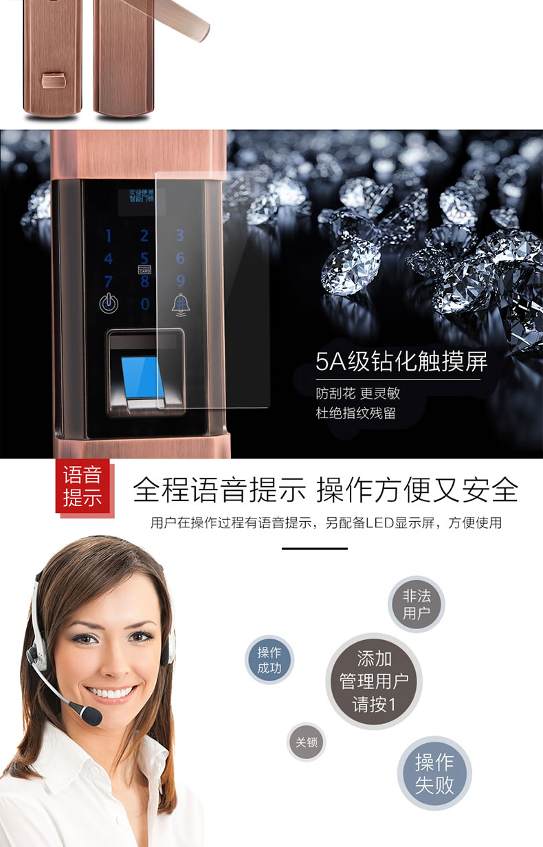 豪力士智能锁 D1880F家用防盗门智能锁手机app感应电子锁