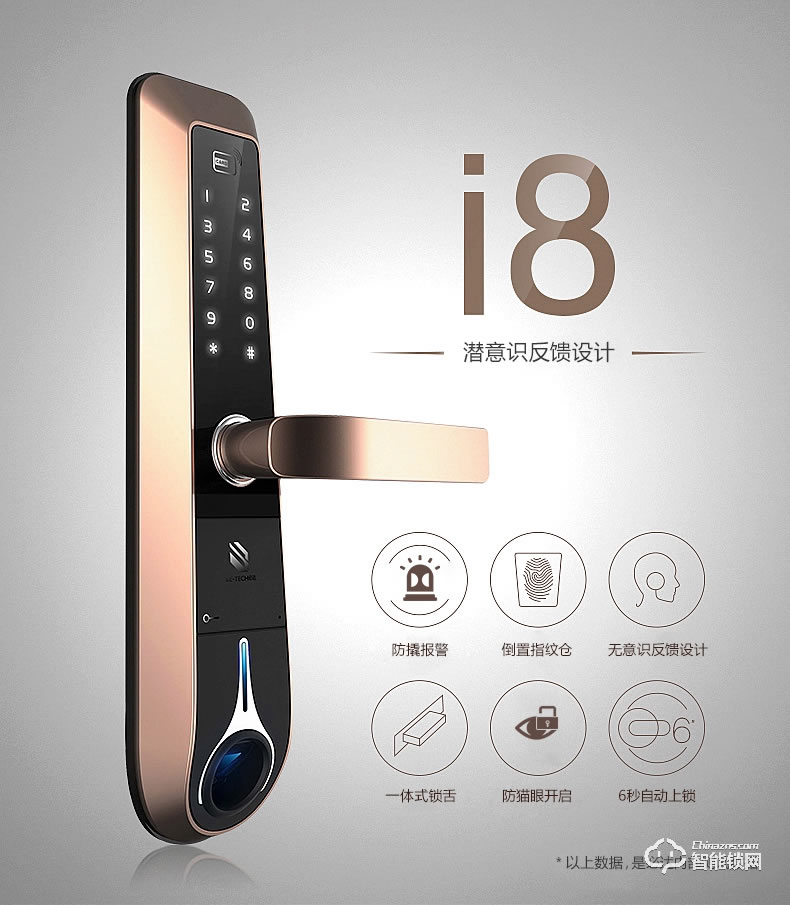 必达智能锁 I8家用防盗门锁三合一指纹密码锁