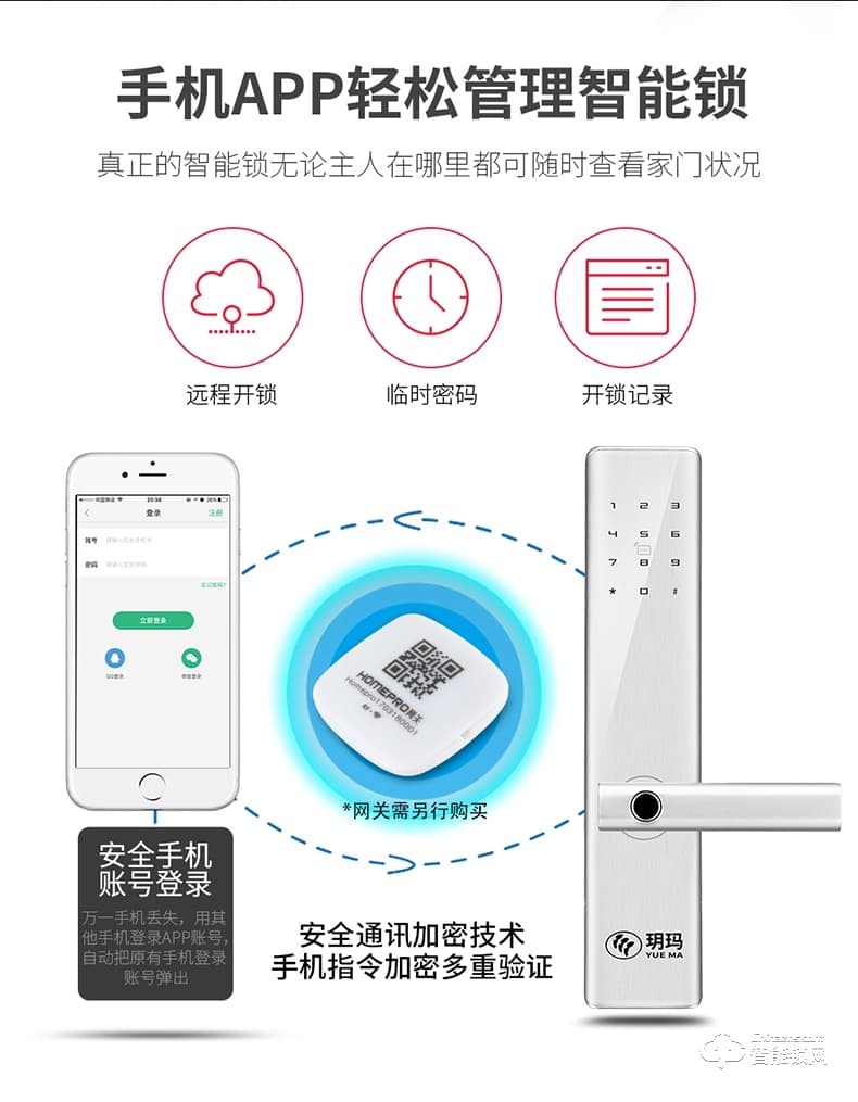 玥玛智能锁 W8新款指纹密码锁入户大门防盗门锁