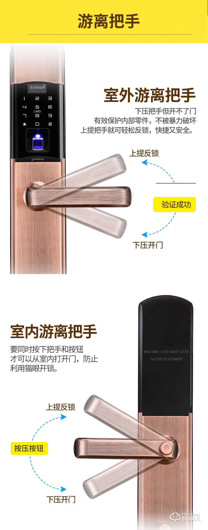 玥玛智能锁 FP-A8家用滑盖电子遥控智能门锁