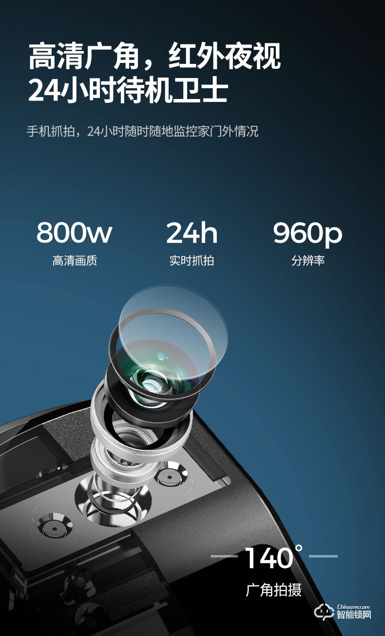 AOC智能锁 E6S全自动WIFI带摄像头远程监控可视对讲智能锁