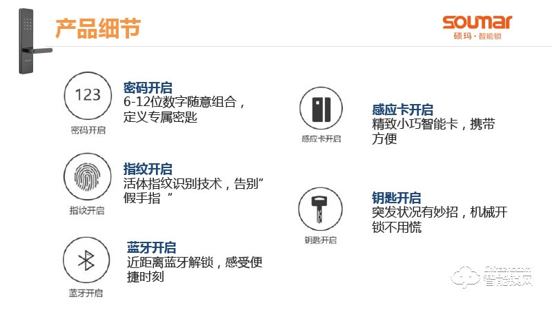 硕贝德智能锁 SF08入户指纹锁（直板型）