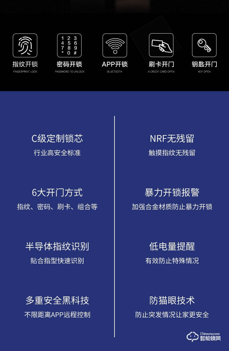 艾创米智能锁 S118时尚滑盖家用防盗门密码锁磁卡锁