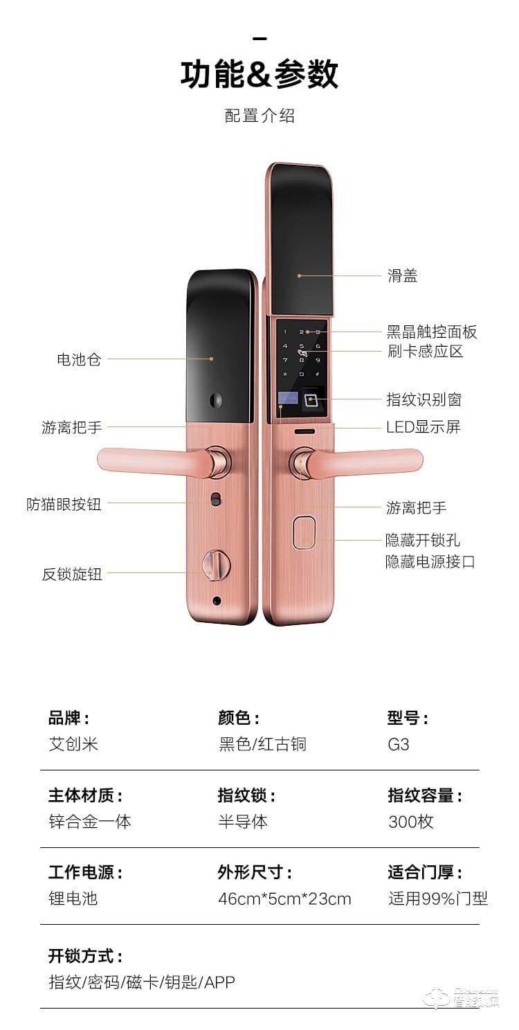 艾创米智能锁 G3家用指纹锁防盗门密码锁电子锁