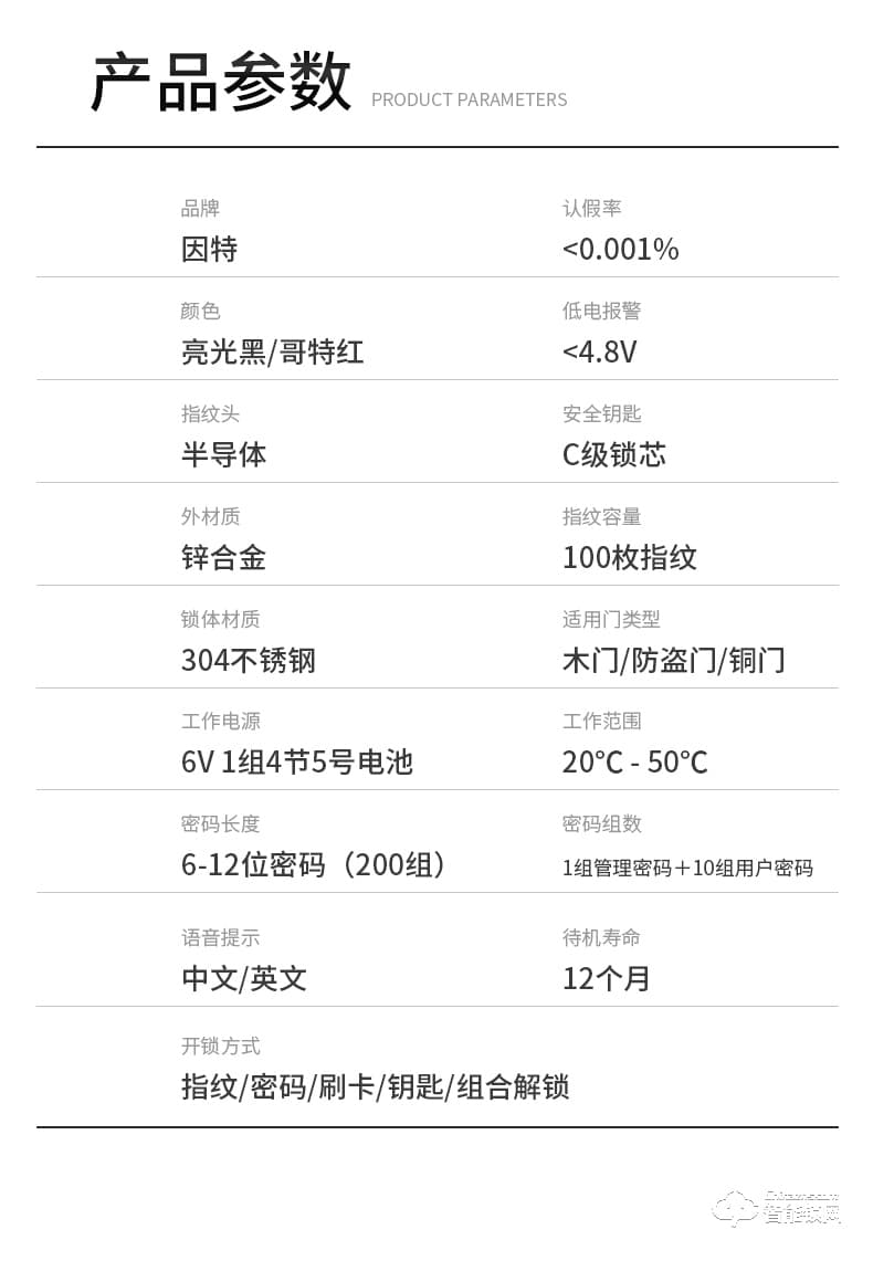 因特智能锁 D90家用防盗门锁通用型电子密码锁