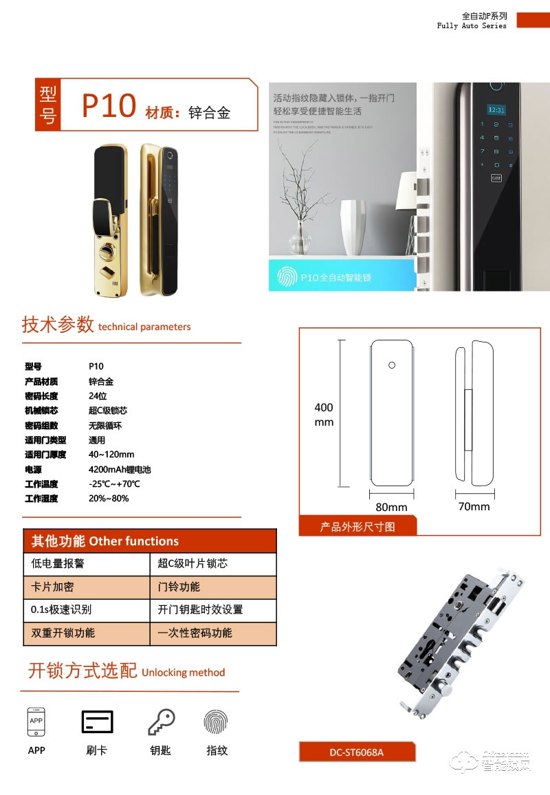 柏斯格智能锁 P10锌合金全自动智能密码锁