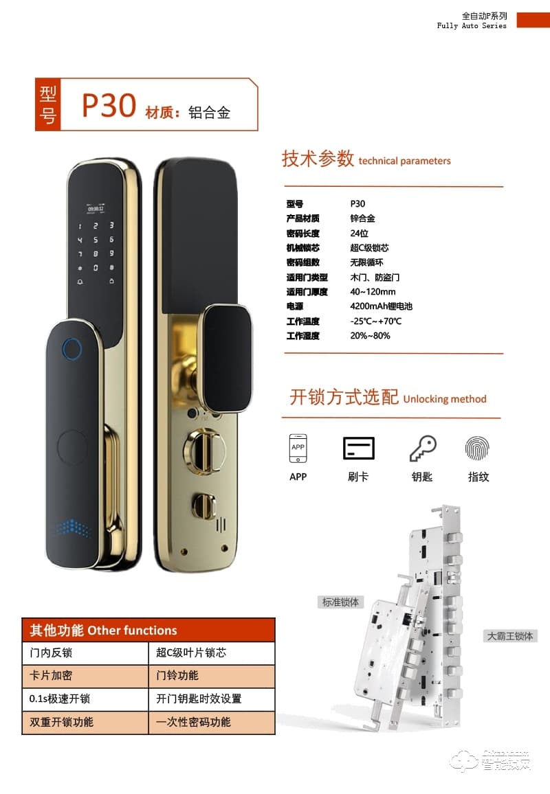 柏斯格智能锁 P30防盗门家用电子密码锁