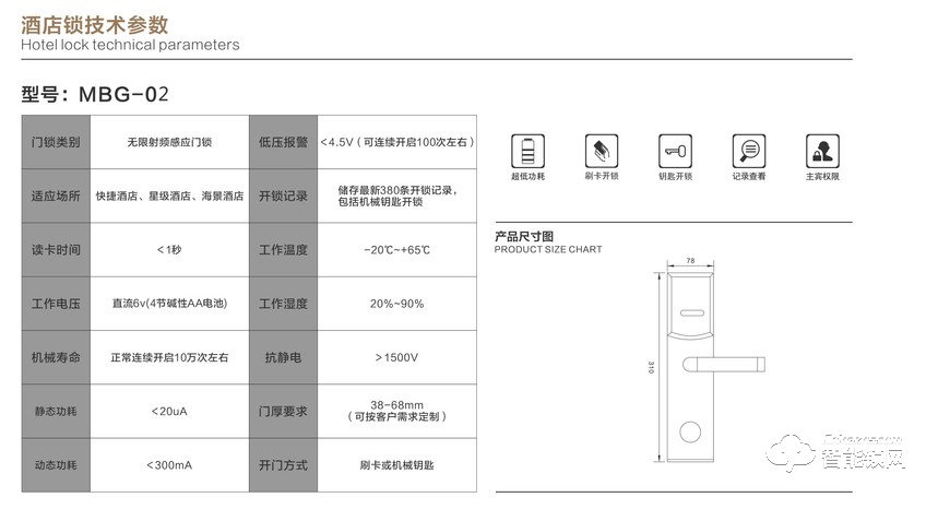 科罗格智能锁 MBG-02酒店公寓感应锁